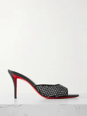 Apostropha 80 crystal-embellished leather-trimmed mesh mules