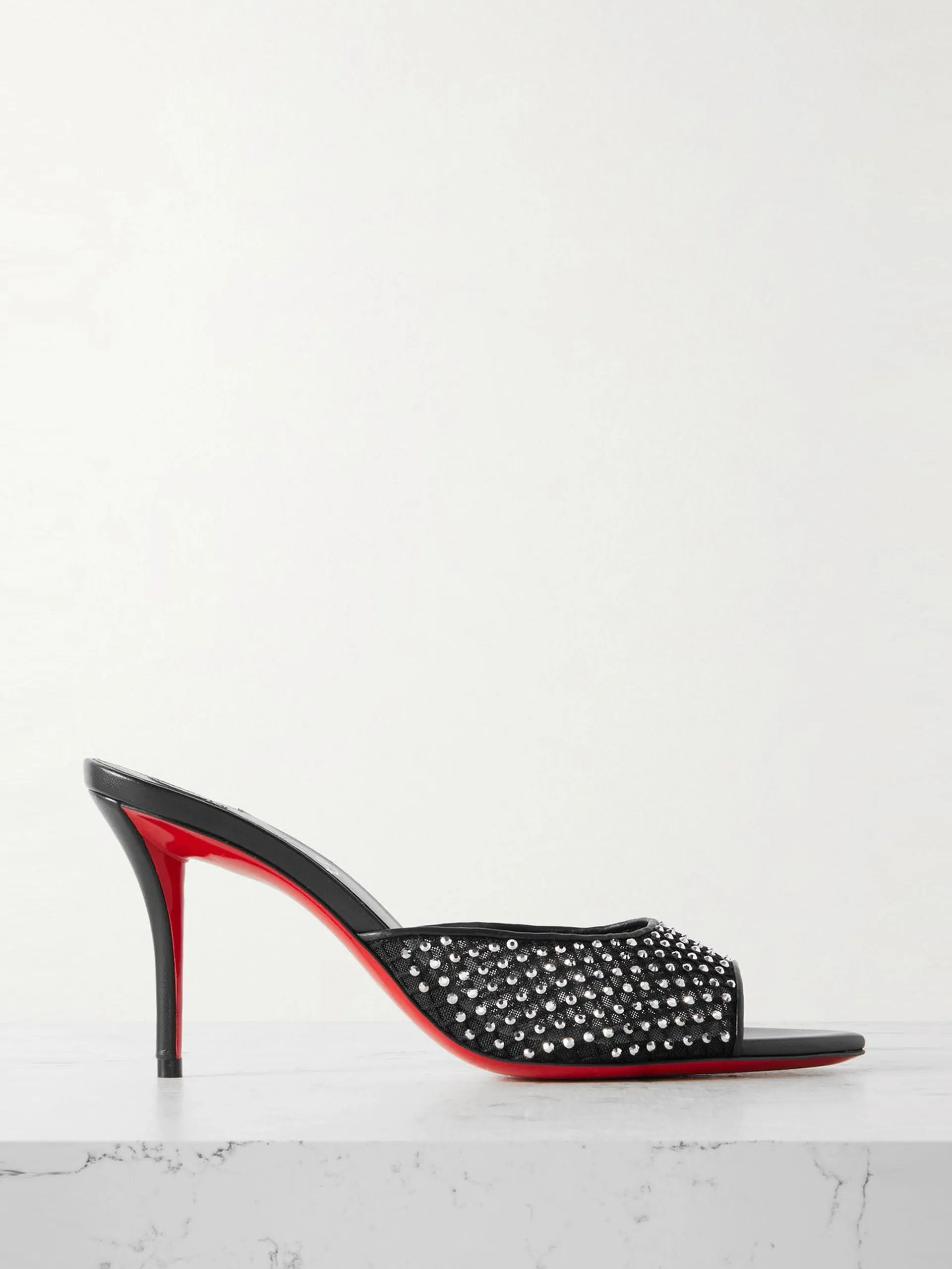 Apostropha 80 crystal-embellished leather-trimmed mesh mules