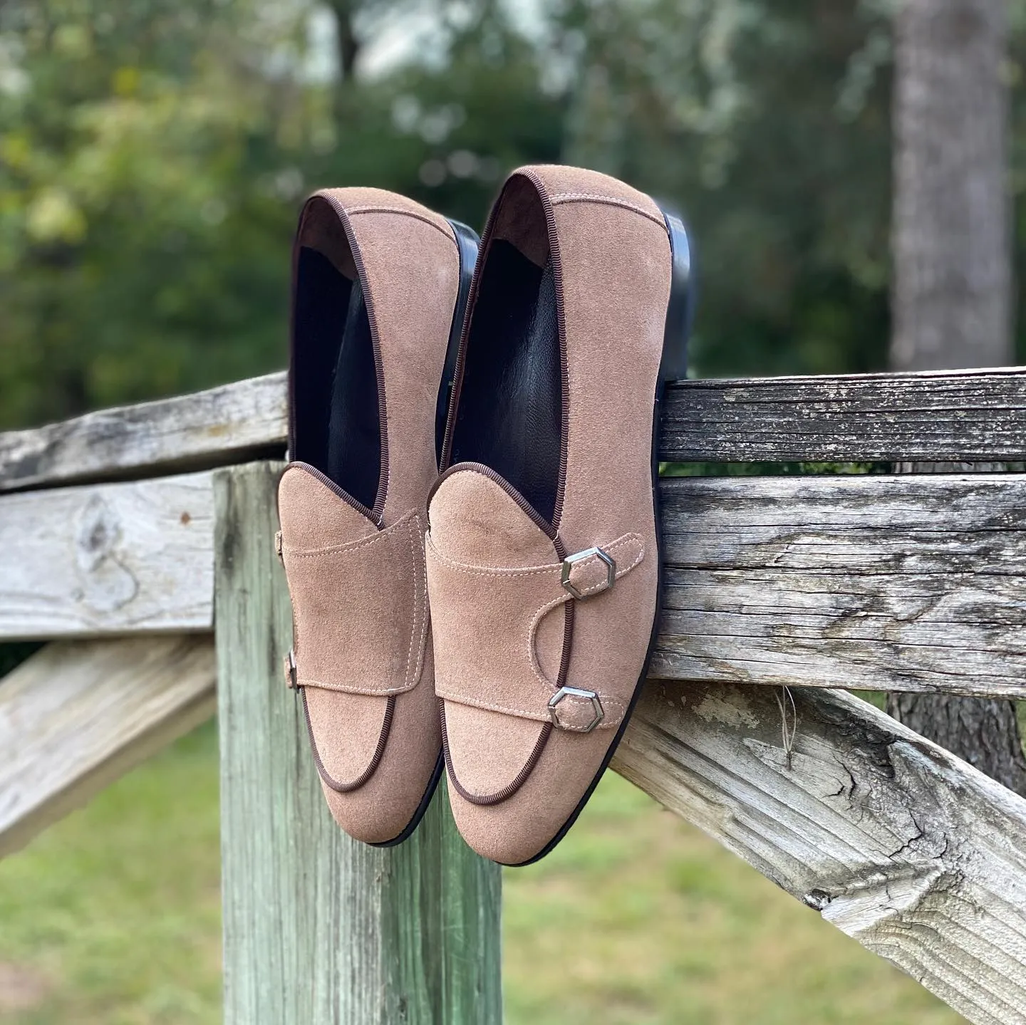 Beige Suede Leather Leggenda Monk Straps