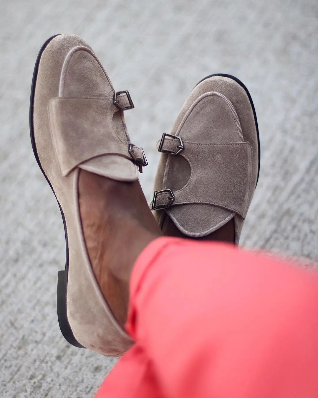 Beige Suede Leather Leggenda Monk Straps
