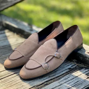 Beige Suede Leather Leggenda Monk Straps