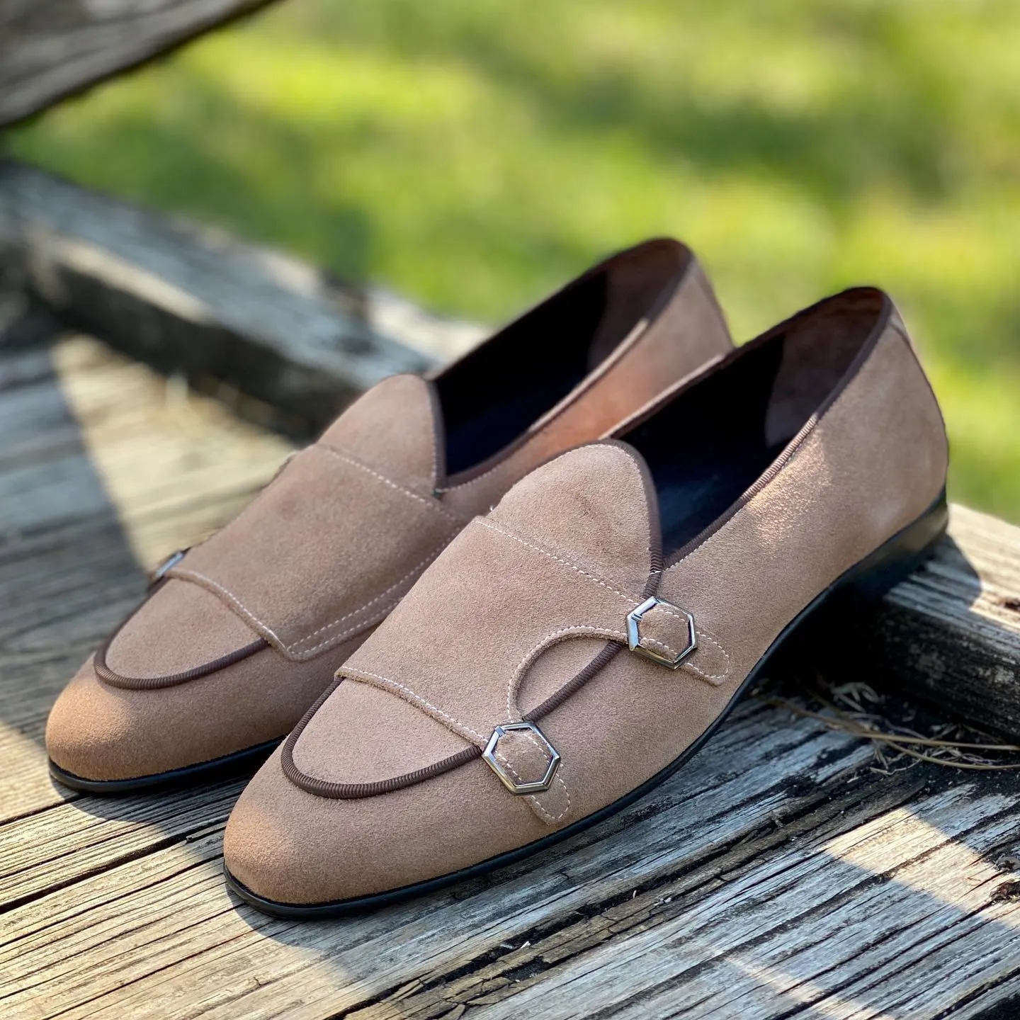 Beige Suede Leather Leggenda Monk Straps