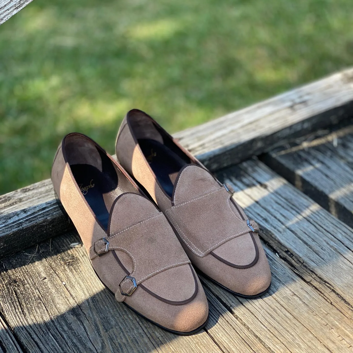 Beige Suede Leather Leggenda Monk Straps