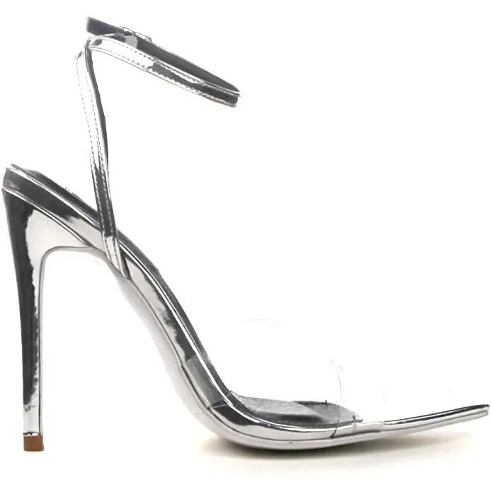 Clear Silver PVC Strappy Heeled Double Cross Sandals