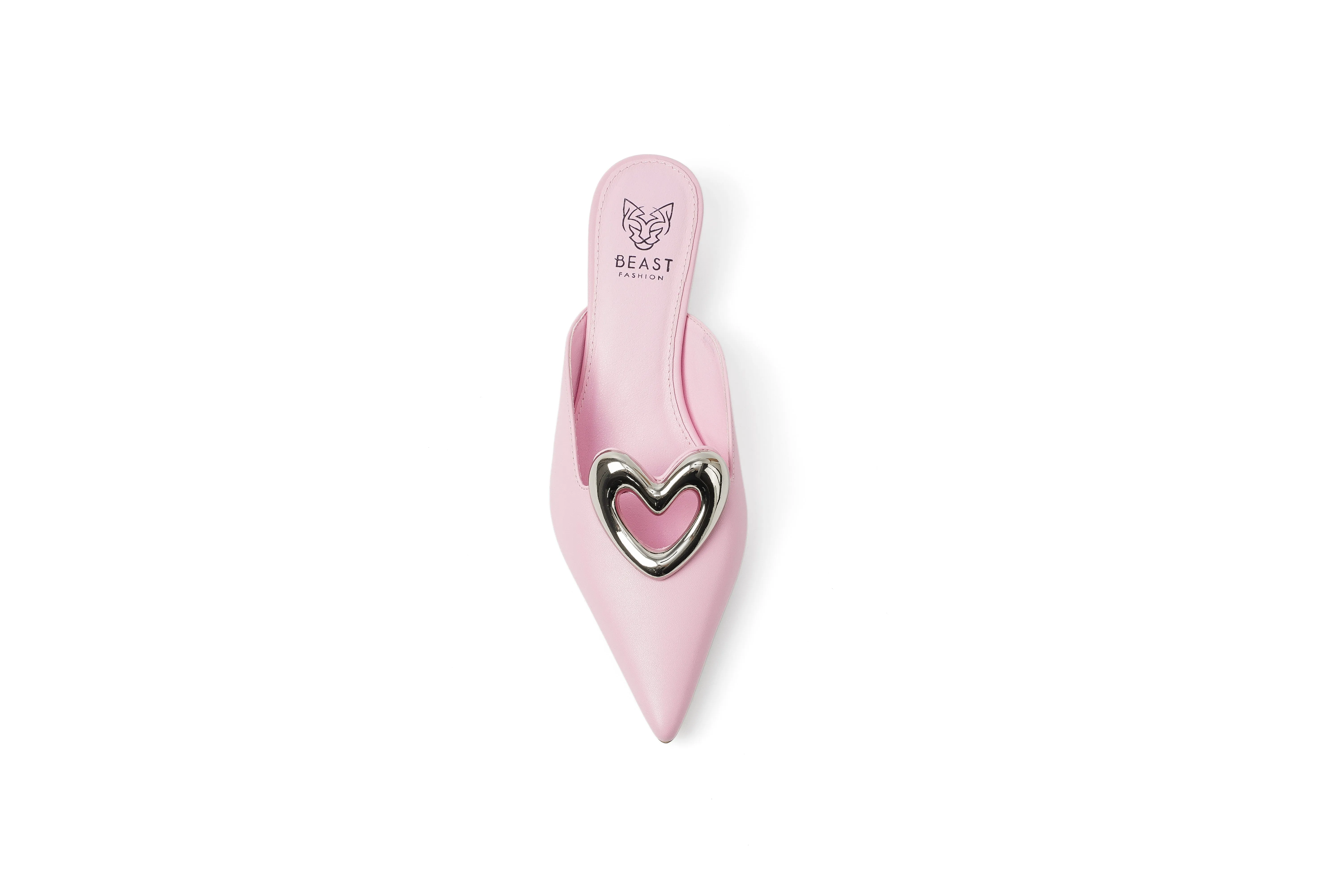 DELIA-01 Heart-Accent Kitten Heel Mules