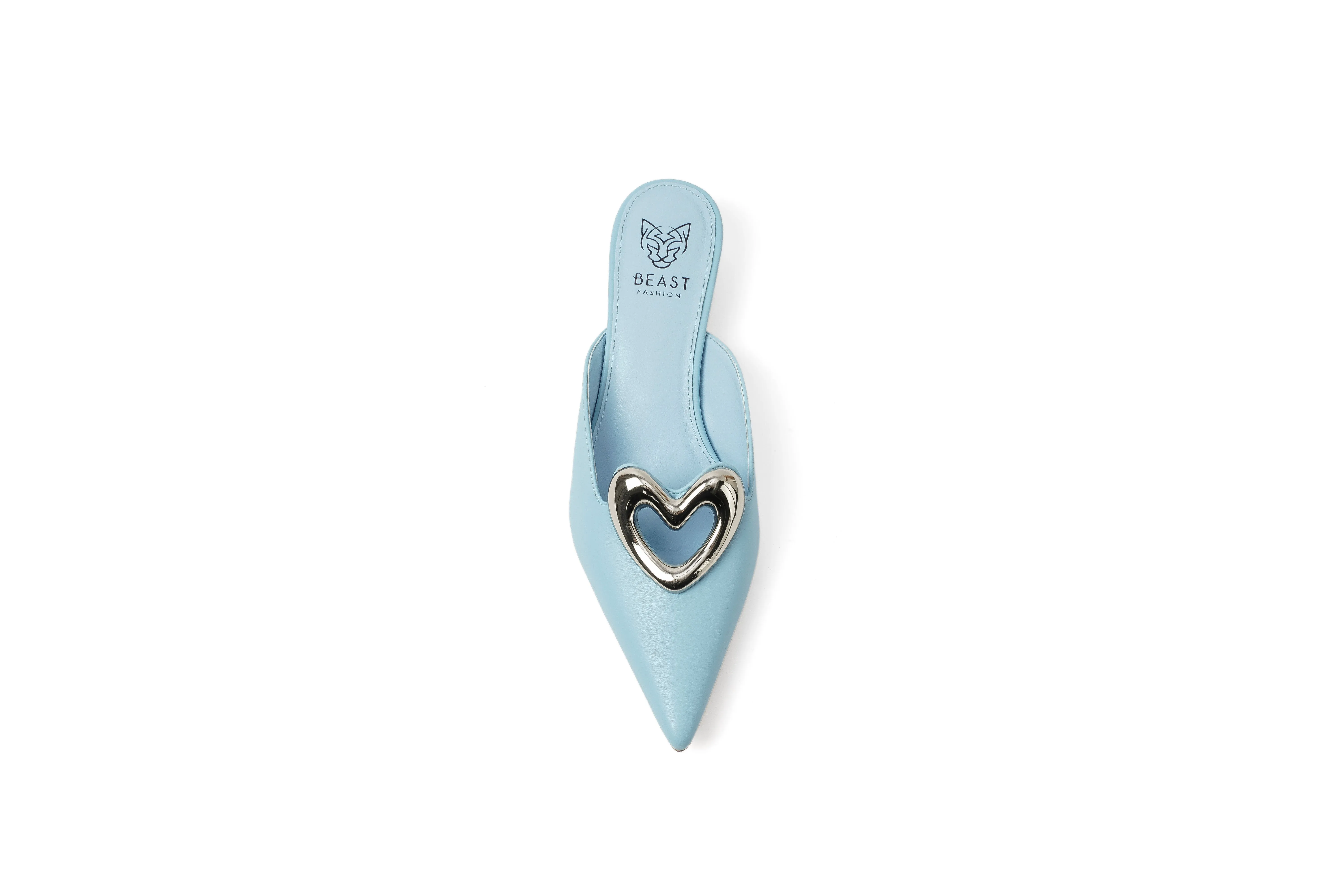DELIA-01 Heart-Accent Kitten Heel Mules