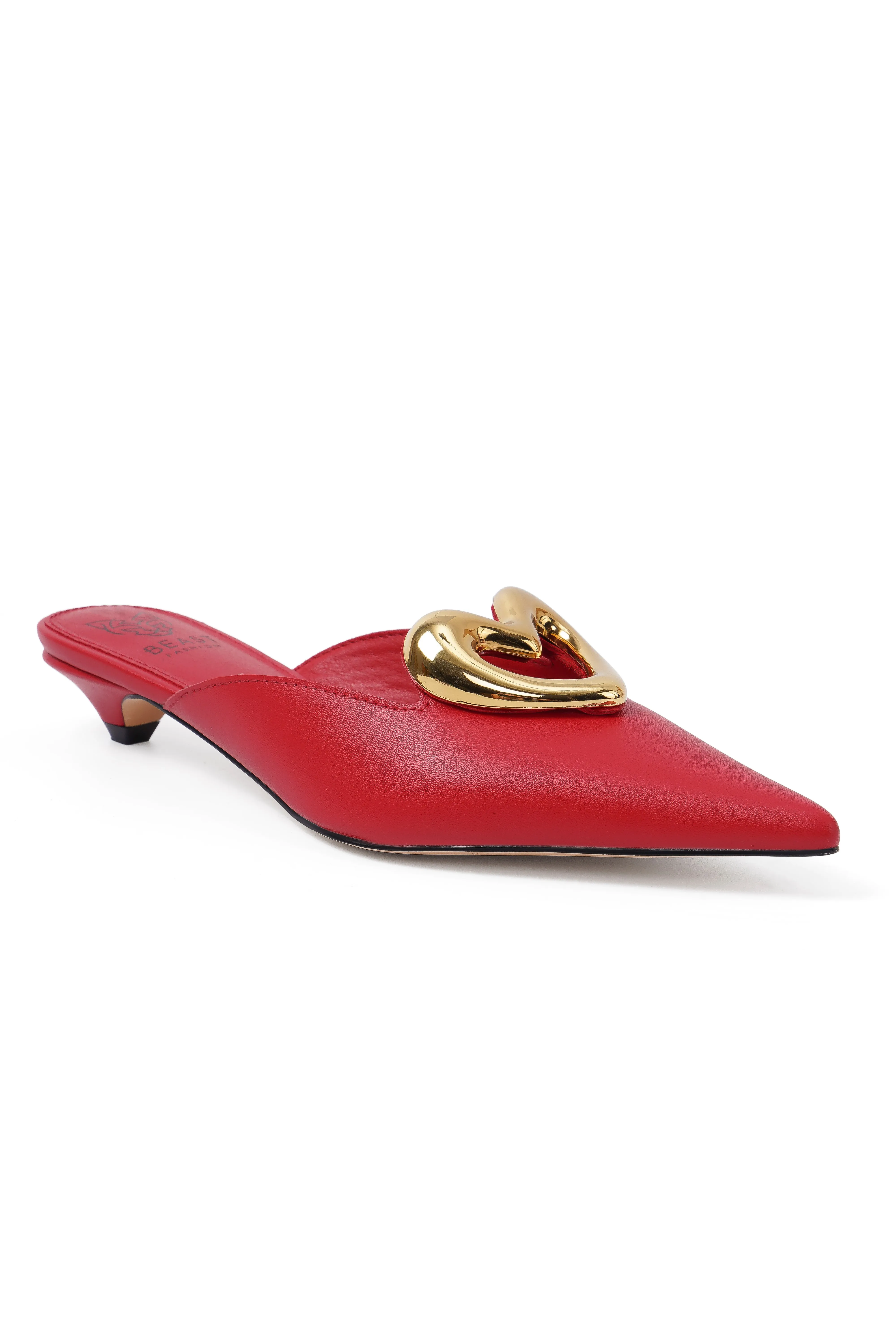 DELIA-01 Heart-Accent Kitten Heel Mules