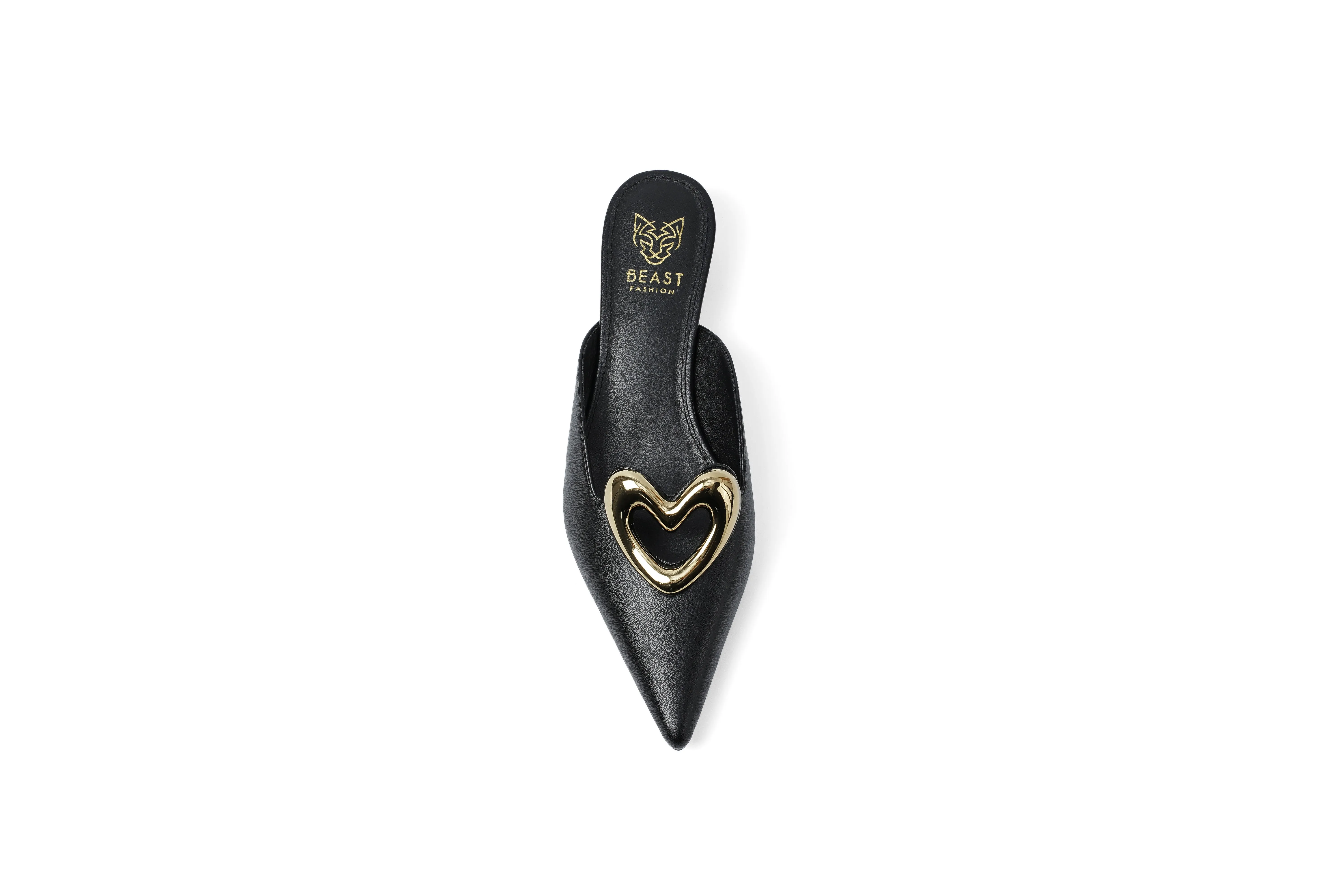 DELIA-01 Heart-Accent Kitten Heel Mules