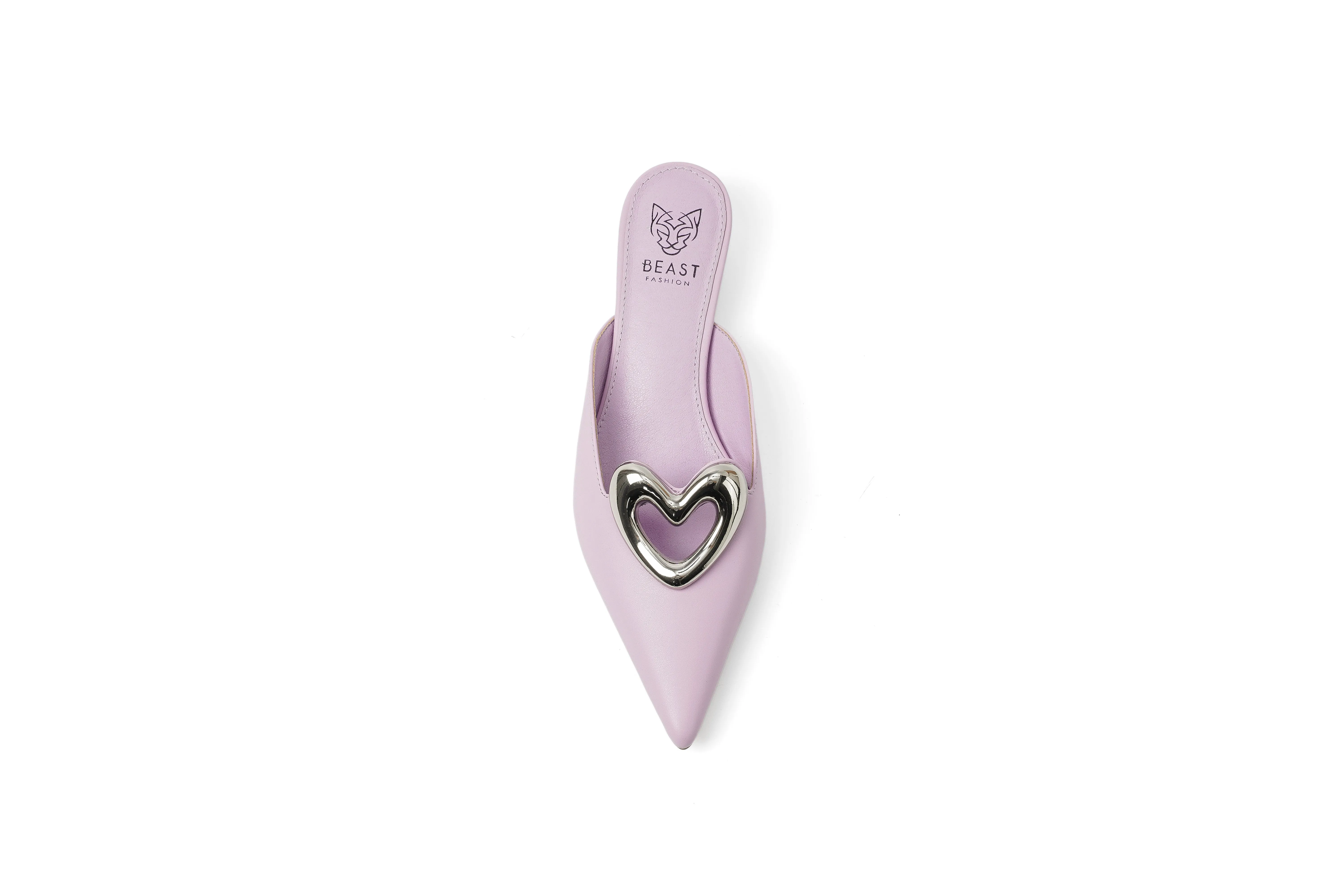 DELIA-01 Heart-Accent Kitten Heel Mules