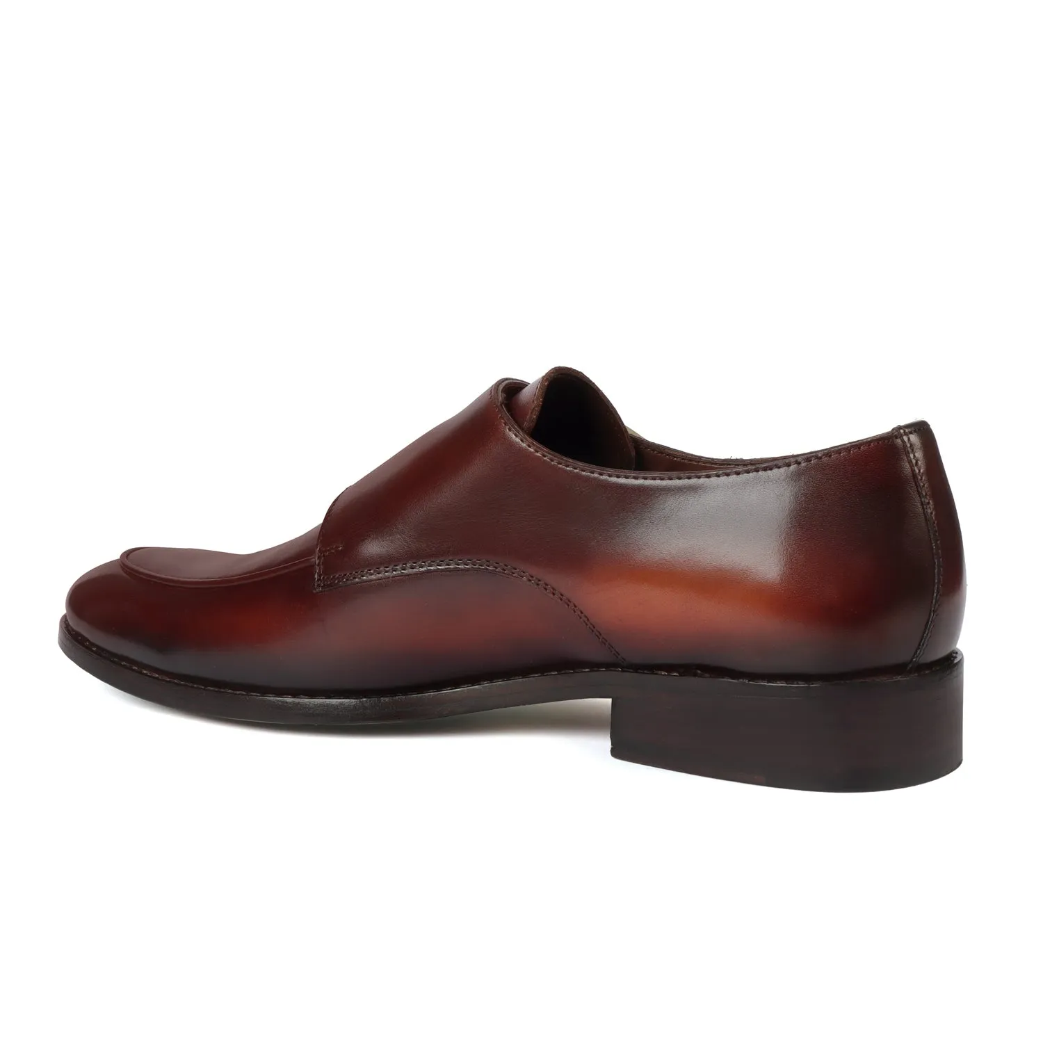 Dual Tone Double Monk Tan Genuine Leather Slip-On Shoes With Leather Sole By Brune & Bareskin