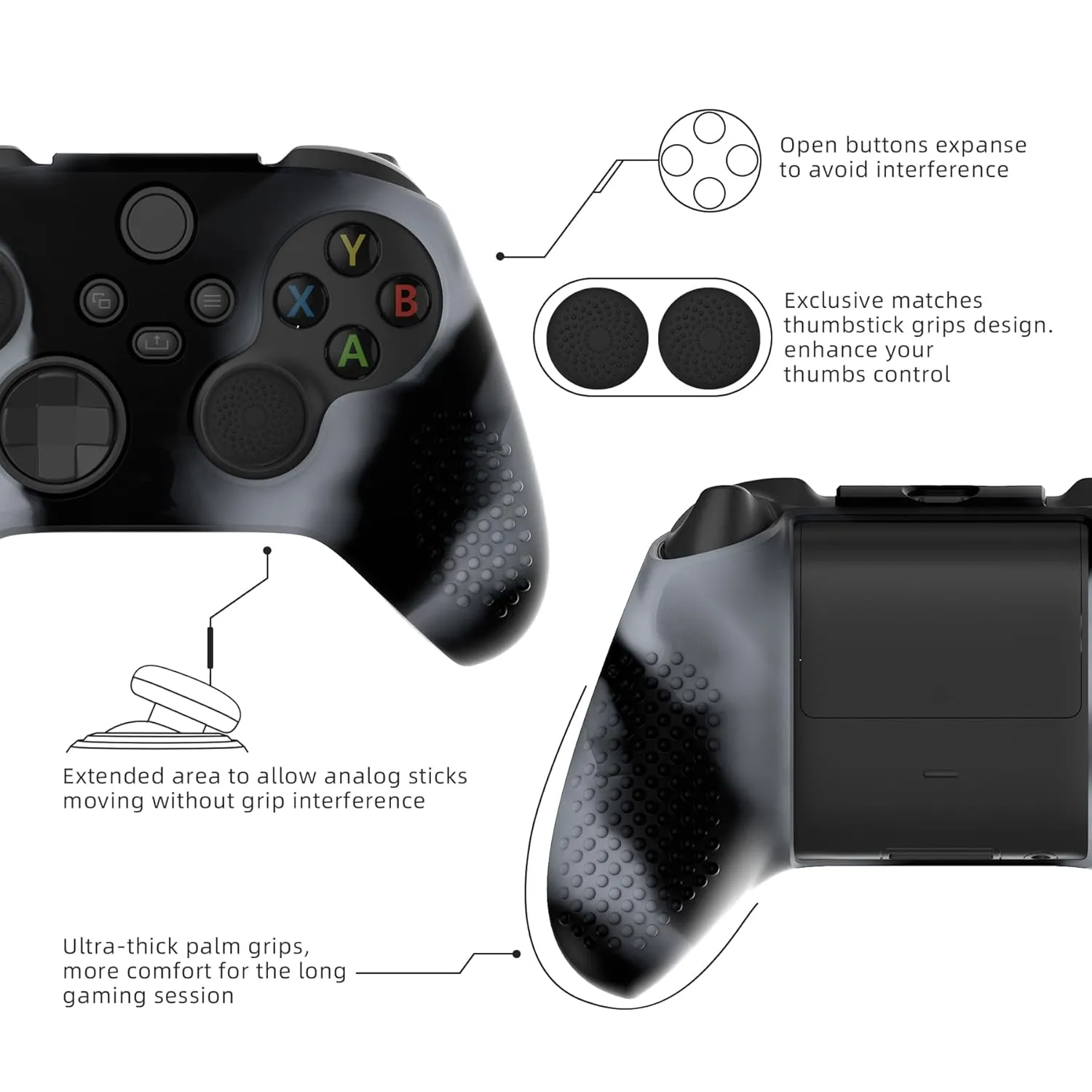 eXtremeRate PlayVital 3D Studded Edition Anti-Slip Silicone Cover Skin for Xbox Series X/S Controller, Rubber Case Protector for Xbox Core Wireless Controller with Thumb Grips - New Hope Gray & Black