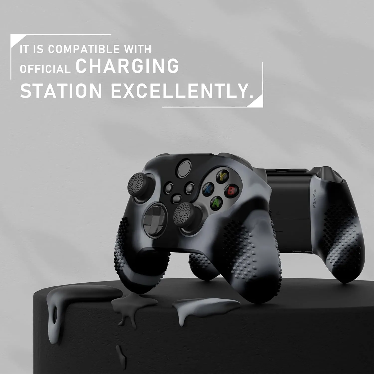 eXtremeRate PlayVital 3D Studded Edition Anti-Slip Silicone Cover Skin for Xbox Series X/S Controller, Rubber Case Protector for Xbox Core Wireless Controller with Thumb Grips - New Hope Gray & Black