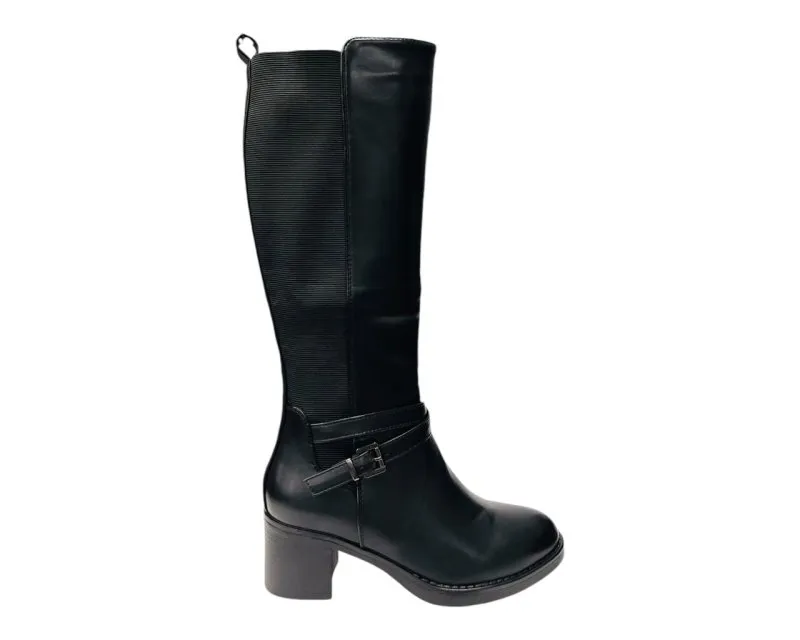 Full Zip Elastic Panel Knee High Boots