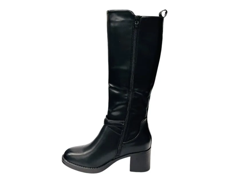 Full Zip Elastic Panel Knee High Boots