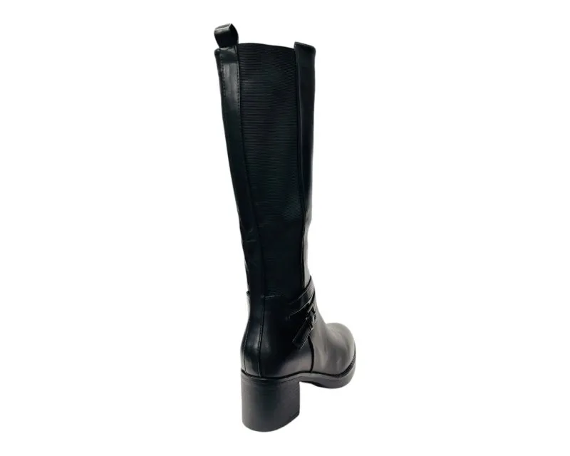 Full Zip Elastic Panel Knee High Boots