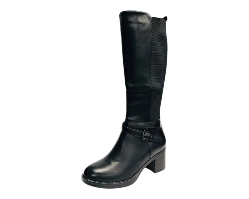 Full Zip Elastic Panel Knee High Boots