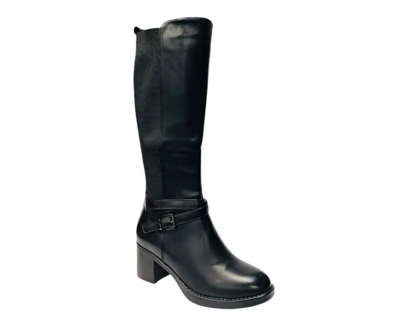 Full Zip Elastic Panel Knee High Boots