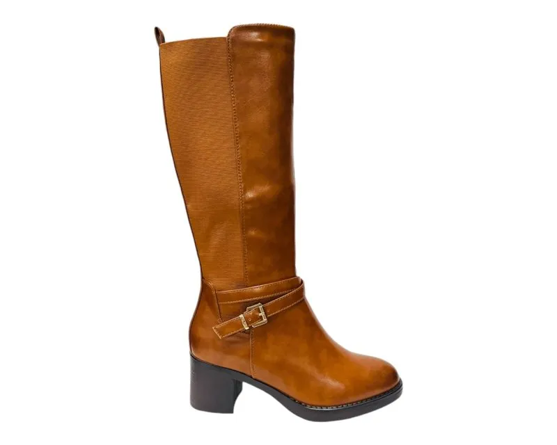 Full Zip Elastic Panel Knee High Boots
