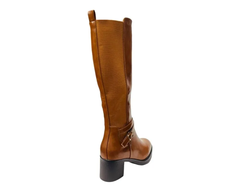 Full Zip Elastic Panel Knee High Boots