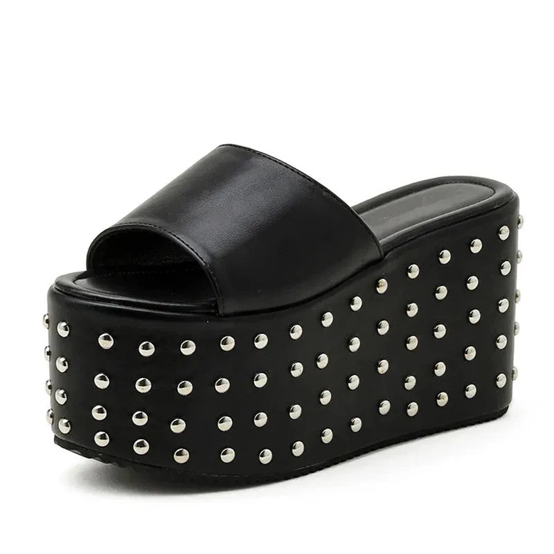 Joskaa 2024 New Rivet Chunky Sandals Thick