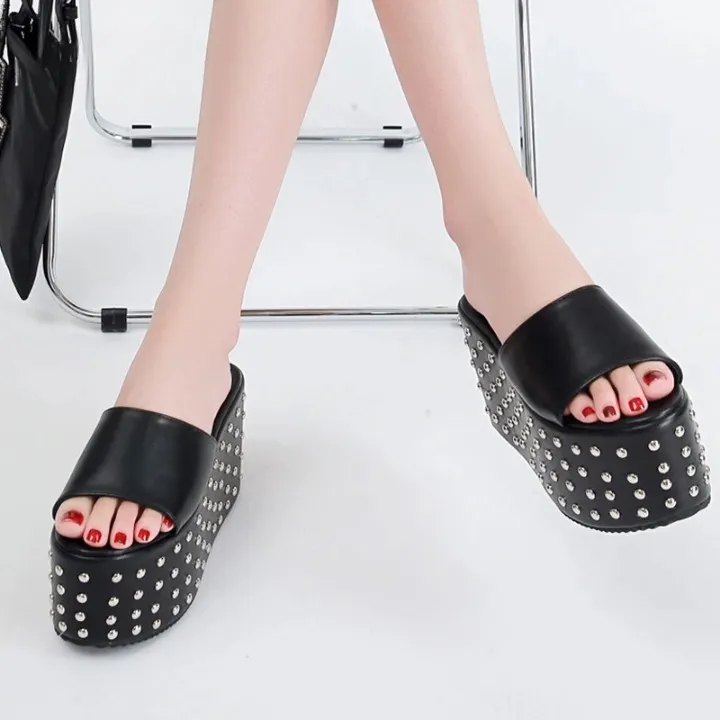 Joskaa 2024 New Rivet Chunky Sandals Thick