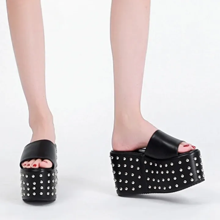 Joskaa 2024 New Rivet Chunky Sandals Thick