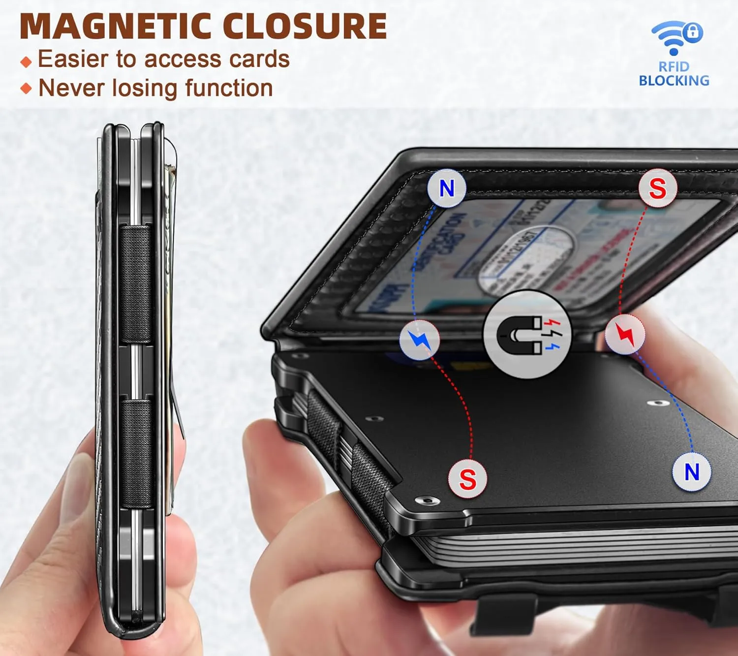 KEMISANT Men Wallet- Slim Wallet Money Clip For Gift Men in Front Pocket 12Cards-Metal Case with Magnetic Flip