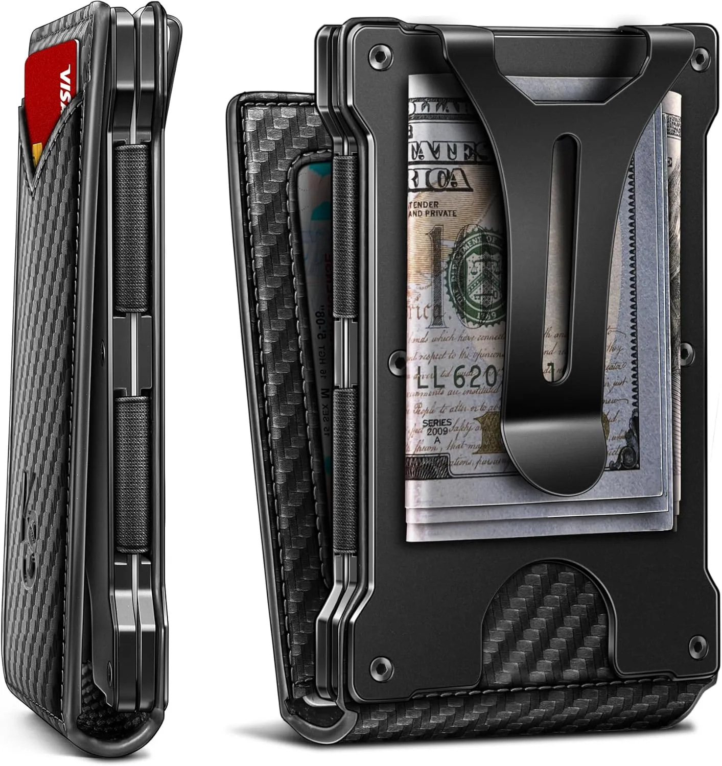 KEMISANT Men Wallet- Slim Wallet Money Clip For Gift Men in Front Pocket 12Cards-Metal Case with Magnetic Flip