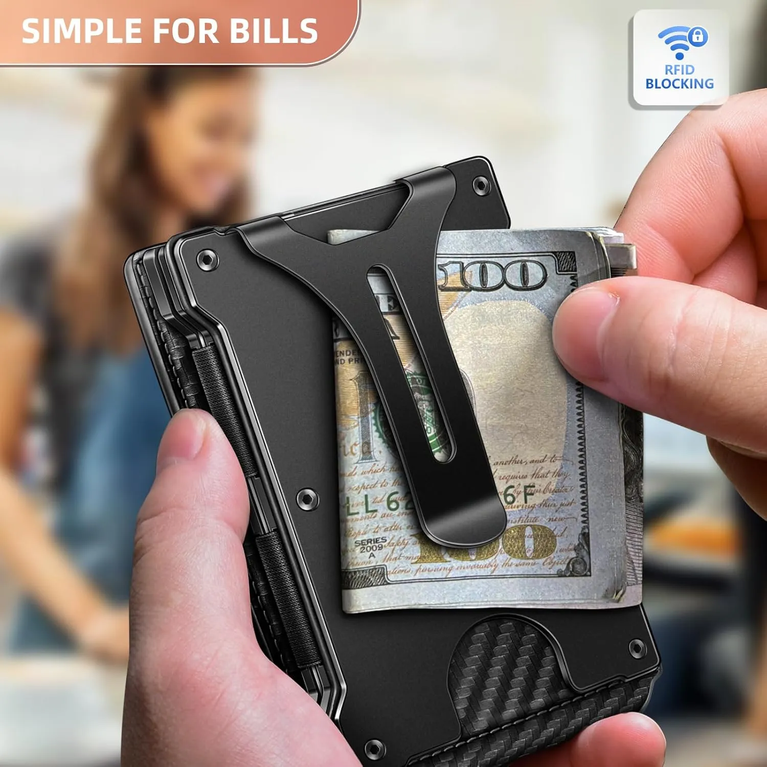 KEMISANT Men Wallet- Slim Wallet Money Clip For Gift Men in Front Pocket 12Cards-Metal Case with Magnetic Flip