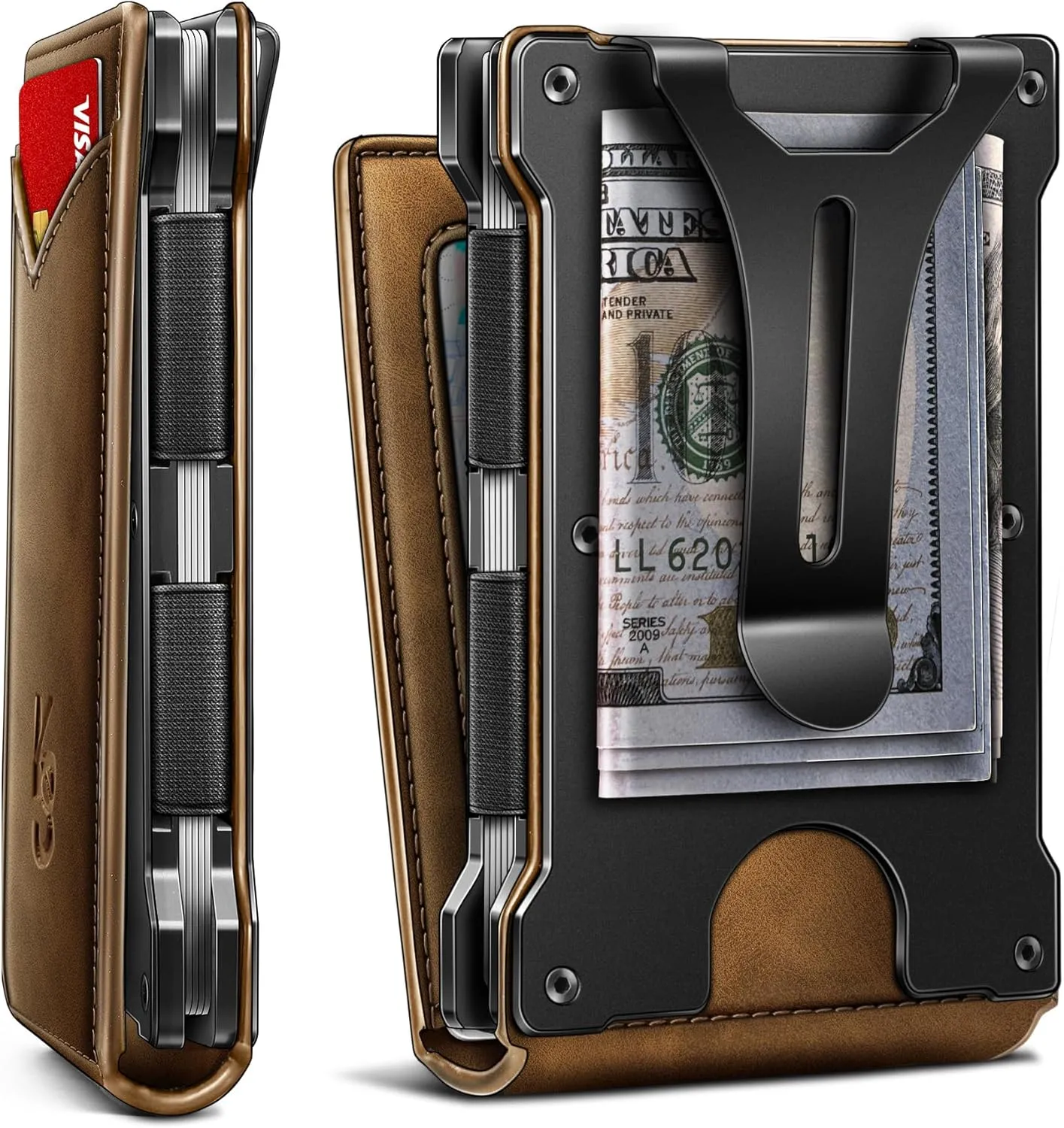 KEMISANT Men Wallet- Slim Wallet Money Clip For Gift Men in Front Pocket 12Cards-Metal Case with Magnetic Flip