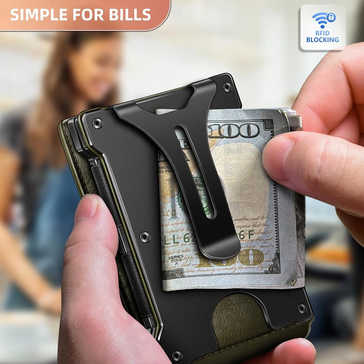 KEMISANT Men Wallet- Slim Wallet Money Clip For Gift Men in Front Pocket 12Cards-Metal Case with Magnetic Flip