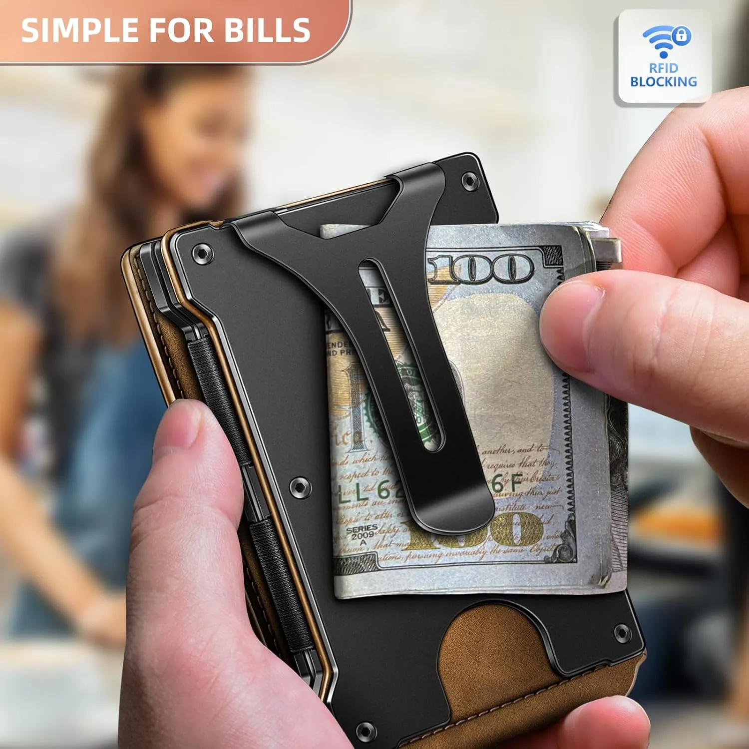 KEMISANT Men Wallet- Slim Wallet Money Clip For Gift Men in Front Pocket 12Cards-Metal Case with Magnetic Flip