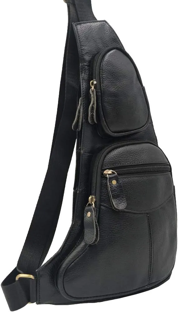 Leather Sling Bag Crossbody Backpack for Men Women Travel Outdoor Sports Hiking Camping Shoulder Chest Day Pack Daypack