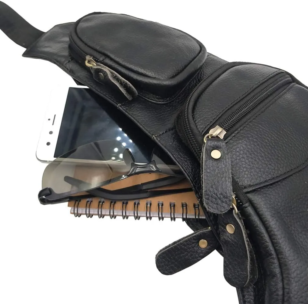 Leather Sling Bag Crossbody Backpack for Men Women Travel Outdoor Sports Hiking Camping Shoulder Chest Day Pack Daypack