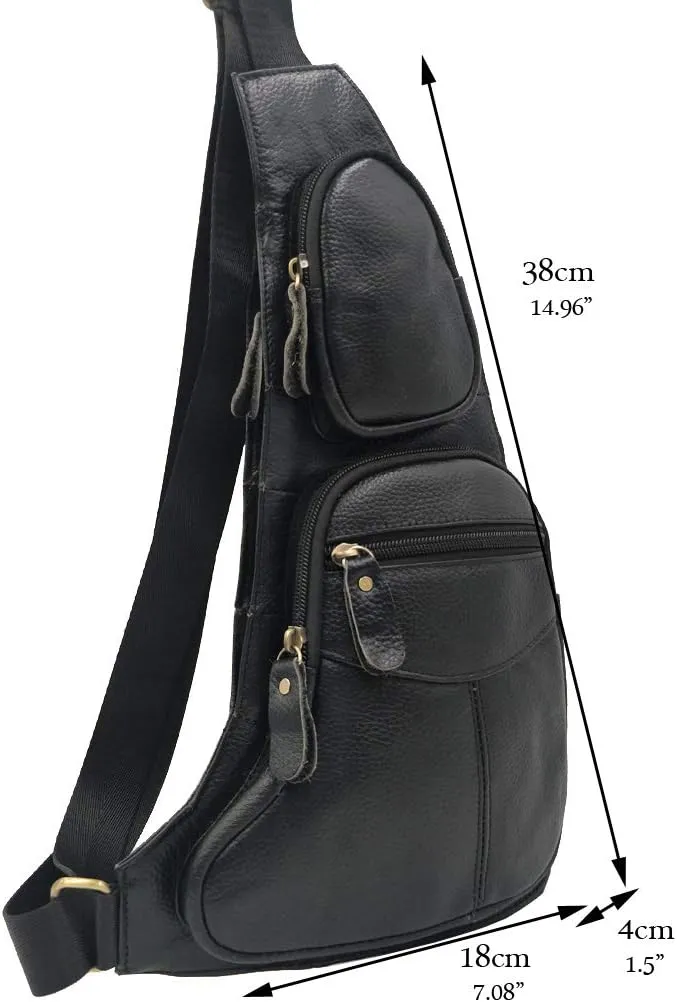 Leather Sling Bag Crossbody Backpack for Men Women Travel Outdoor Sports Hiking Camping Shoulder Chest Day Pack Daypack