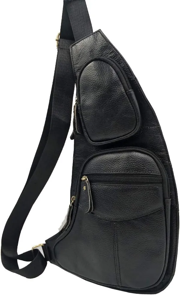 Leather Sling Bag Crossbody Backpack for Men Women Travel Outdoor Sports Hiking Camping Shoulder Chest Day Pack Daypack