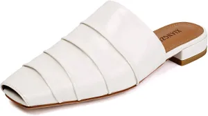 Mules for Women Square Peep Toe Comfortable Casual Backless Slip On Flat Dress Shoes