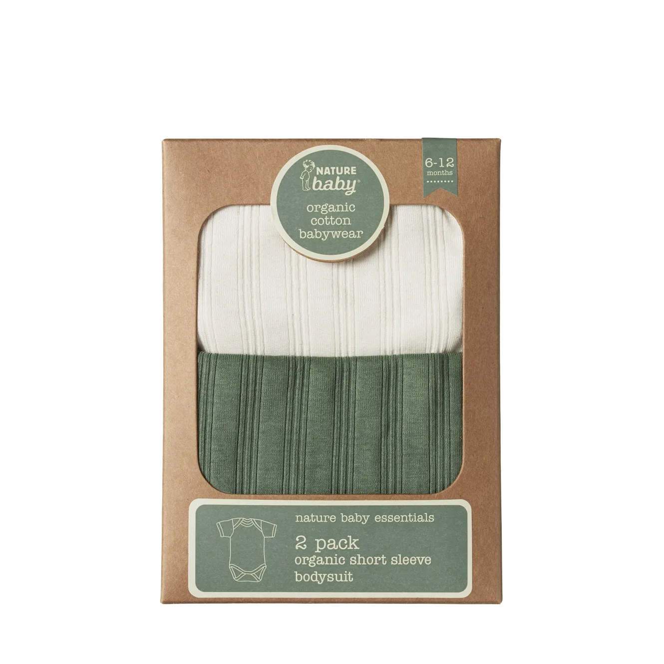 Nature Baby Short Sleeve Bodysuit Derby 2 Pack - Natural/Nettle
