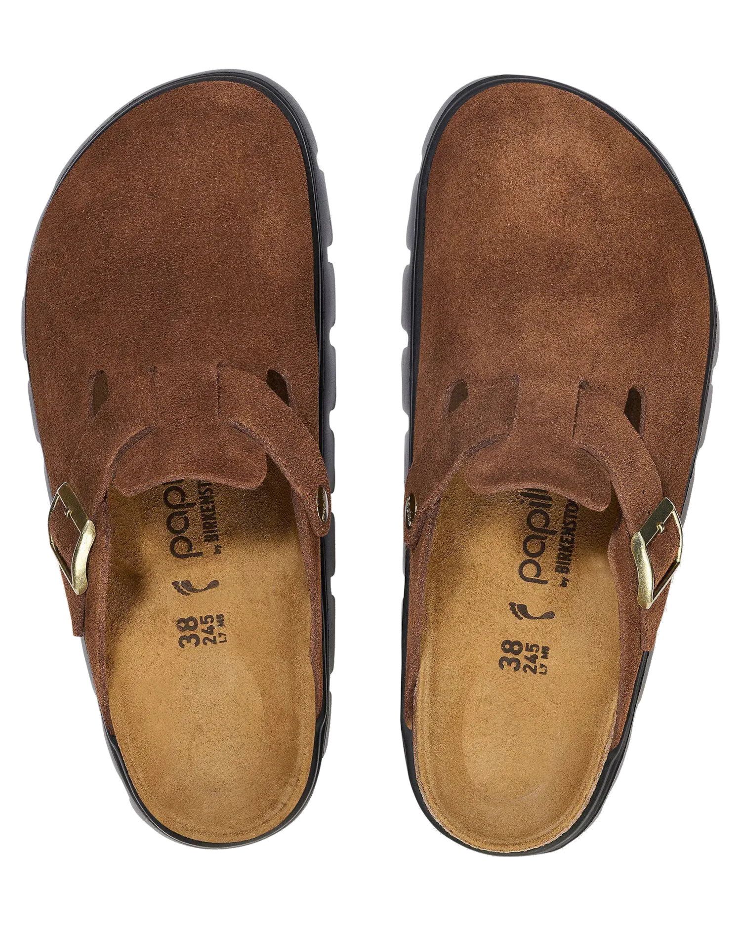 Papillio Boston Chunky Suede Leather Sandals in Dark Tea & Black