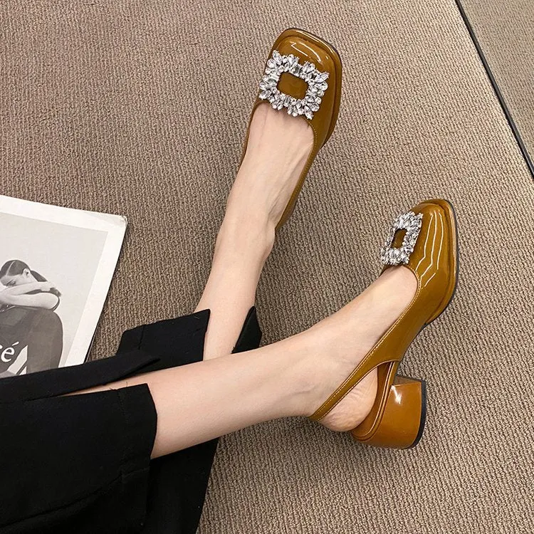 Rhinestone Buckle Chunky Heels