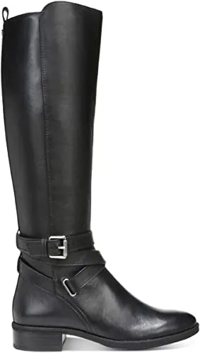Sam Edelman Pansy Black Leather Classic Buckled Round Toe Knee High Riding Boots