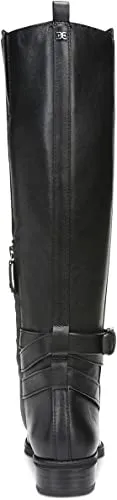 Sam Edelman Pansy Black Leather Classic Buckled Round Toe Knee High Riding Boots