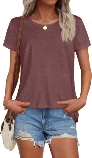 T Shirts for Women Summer Short Sleeve Crewneck Casual Cute Graphic Basic Tees Tops