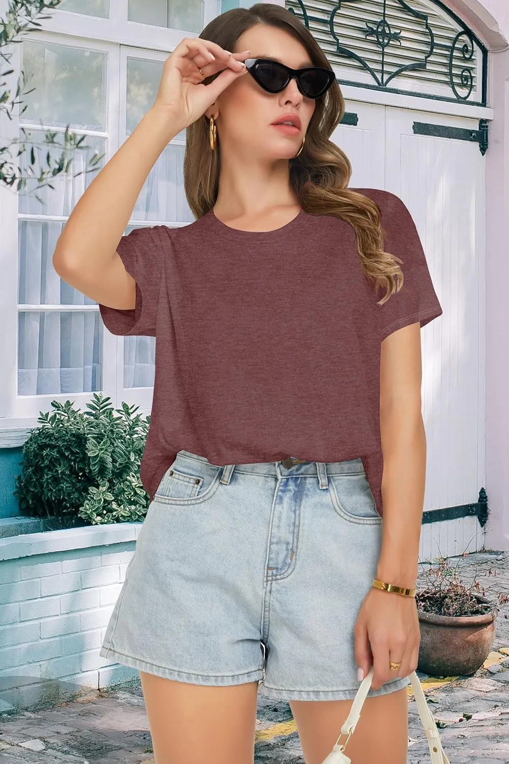 T Shirts for Women Summer Short Sleeve Crewneck Casual Cute Graphic Basic Tees Tops