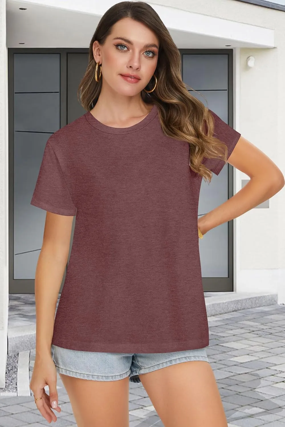 T Shirts for Women Summer Short Sleeve Crewneck Casual Cute Graphic Basic Tees Tops
