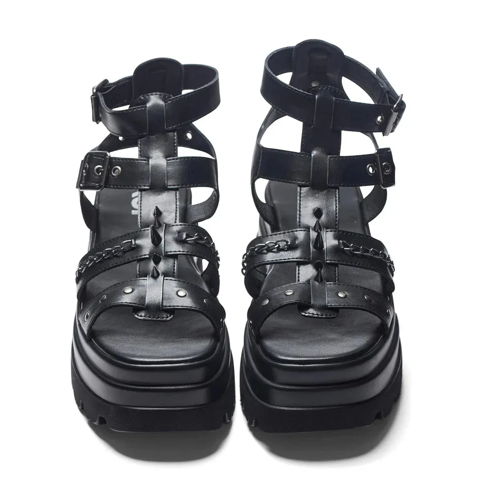 The Divine Destruction Spiked Chunky Sandals - Black-Size 5-Clearance