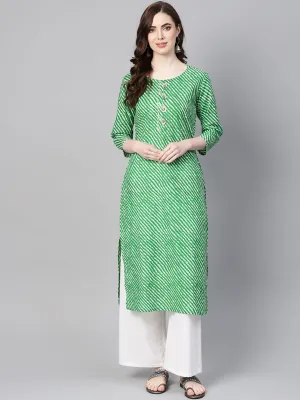 Women Green & Off-White Leheriya Kurta
