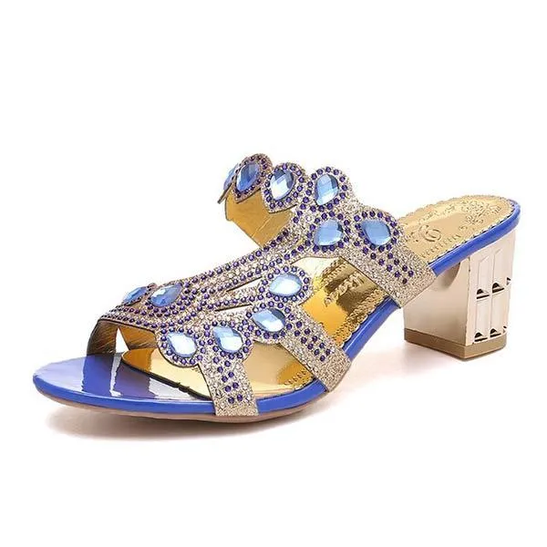 Women's Chunky and Medium Heel Sandals with Rhinestone Cutouts 41798404C