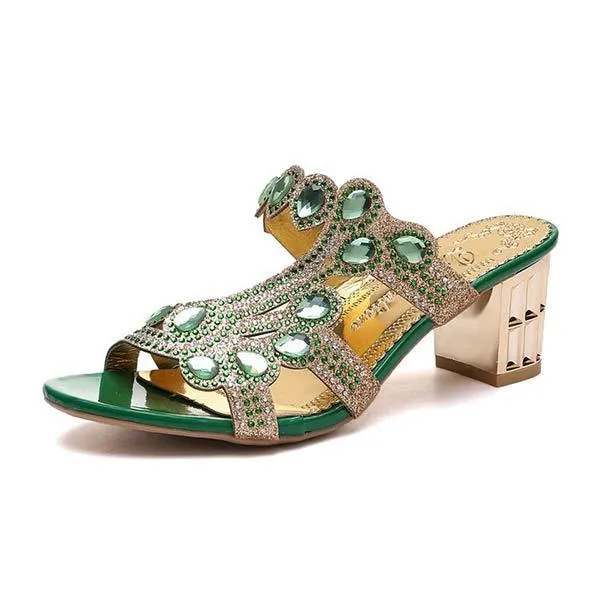 Women's Chunky and Medium Heel Sandals with Rhinestone Cutouts 41798404C