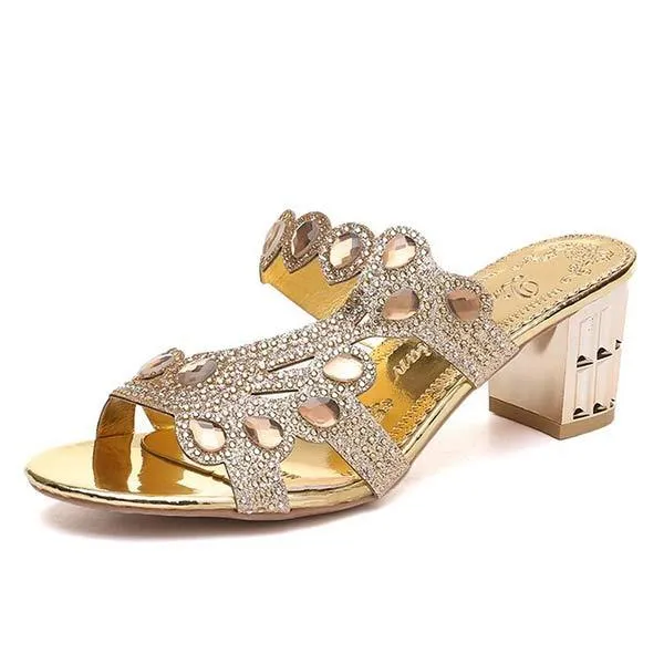 Women's Chunky and Medium Heel Sandals with Rhinestone Cutouts 41798404C